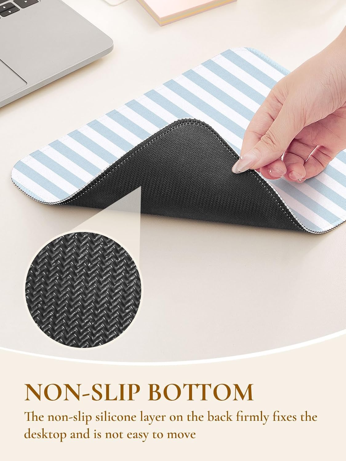 Cute Blue Stripes Mouse Pad, Waterproof Aesthetics Mouse Pads Design, Non-Slip Rubber Base Computer Simple Funny Mousepad,Small Mouse Mat Desk Accessories,Light Blue