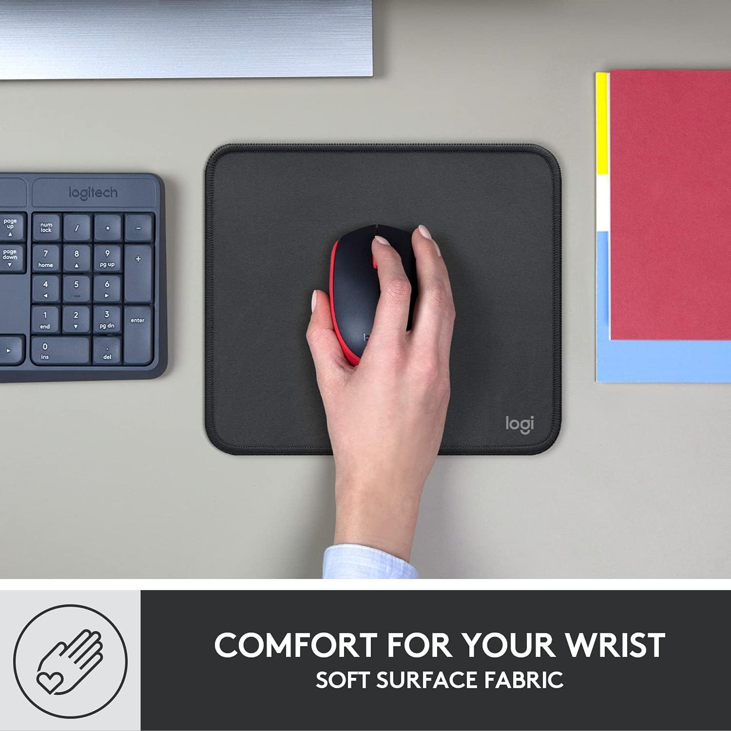 Logitech Studio Series Computer Mouse Pad - Graphite | Anti-slip rubber base, easy gliding surface, durable materials, portable design, for computers