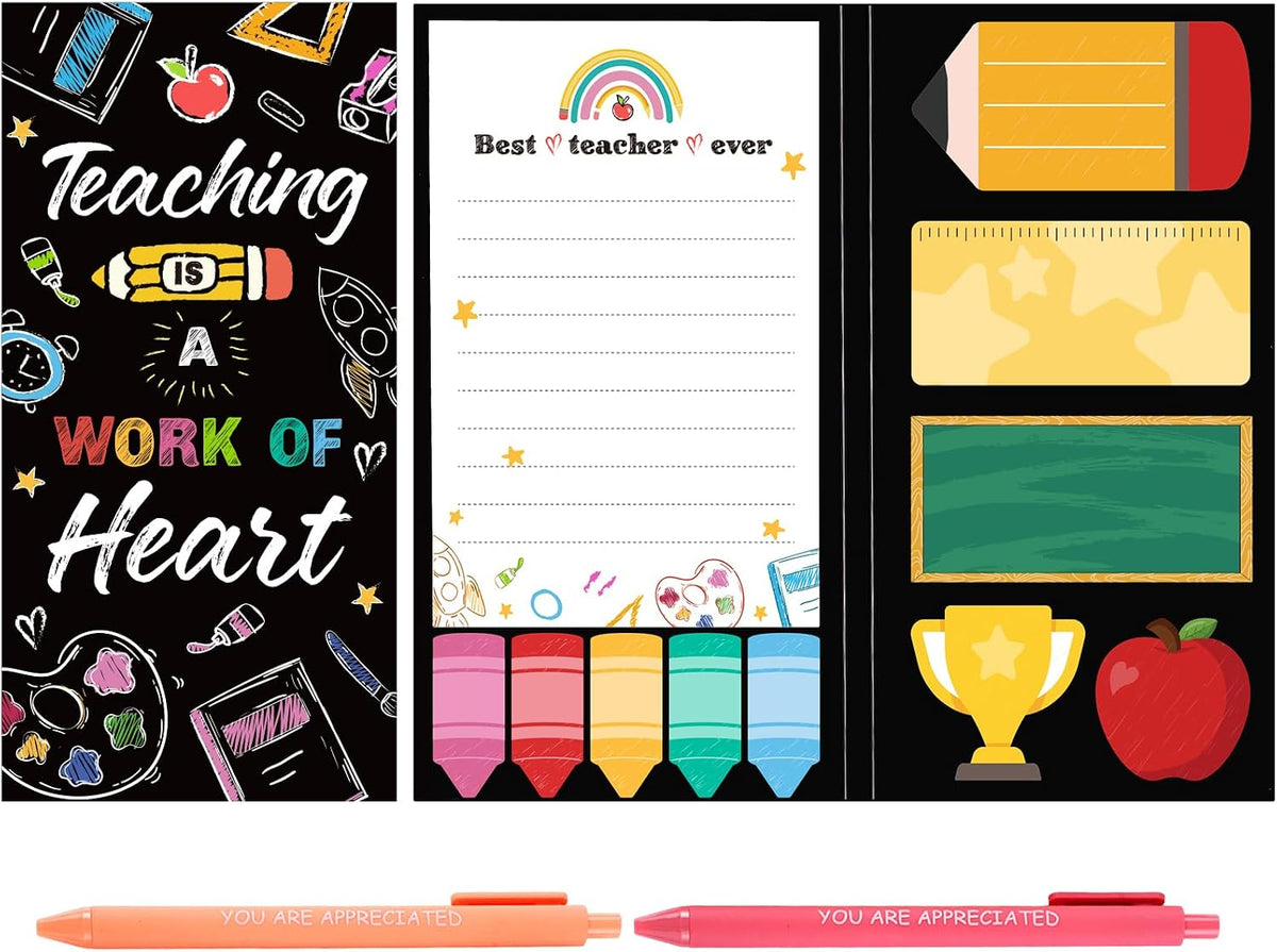 BESARME Teacher Sticky Notes Set with 2 Pens Teacher Supplies Accessories | Back to School Gifts for Teachers, First Day of School Teacher Gifts, Lesson Planning Grading, Classroom Office Reminders
