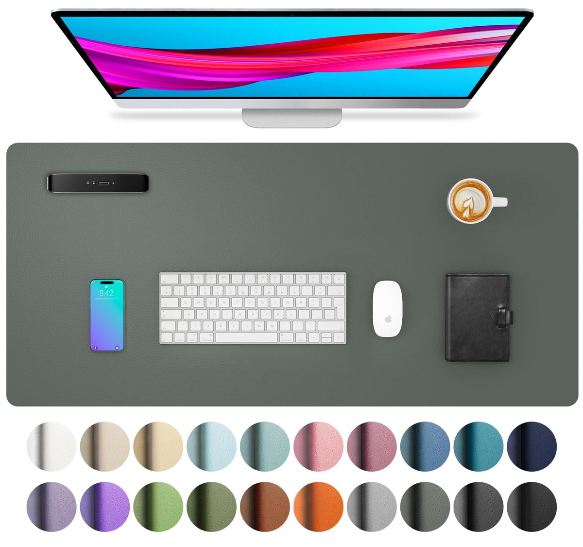 Aothia Non-Slip Waterproof PU Leather Desk Pad Protector for Mouse, Writing Desk, Office, Home, Laptop Blotter, 23.6" x 13.7", Black