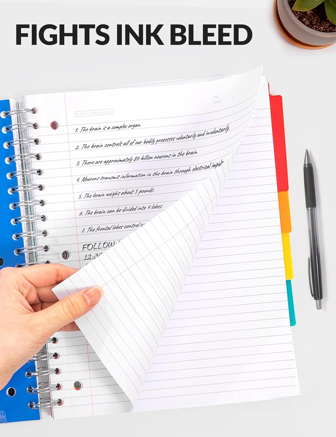 SUNEE Spiral Notebooks for Work with Removable Dividers & Tabs – College Ruled 5 Subject, 300 Pages, 3 Hole Punched, Durable PP Cover, 8"x10.5" – Notebooks for Office or School, Black