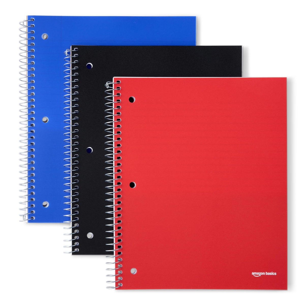 Amazon Basics Wide Ruled Spiral Notebook, Poly Cover, 5 Subject, For Work and School, 200 Sheets, 8.5" x 10.5", Black, 1-Pack
