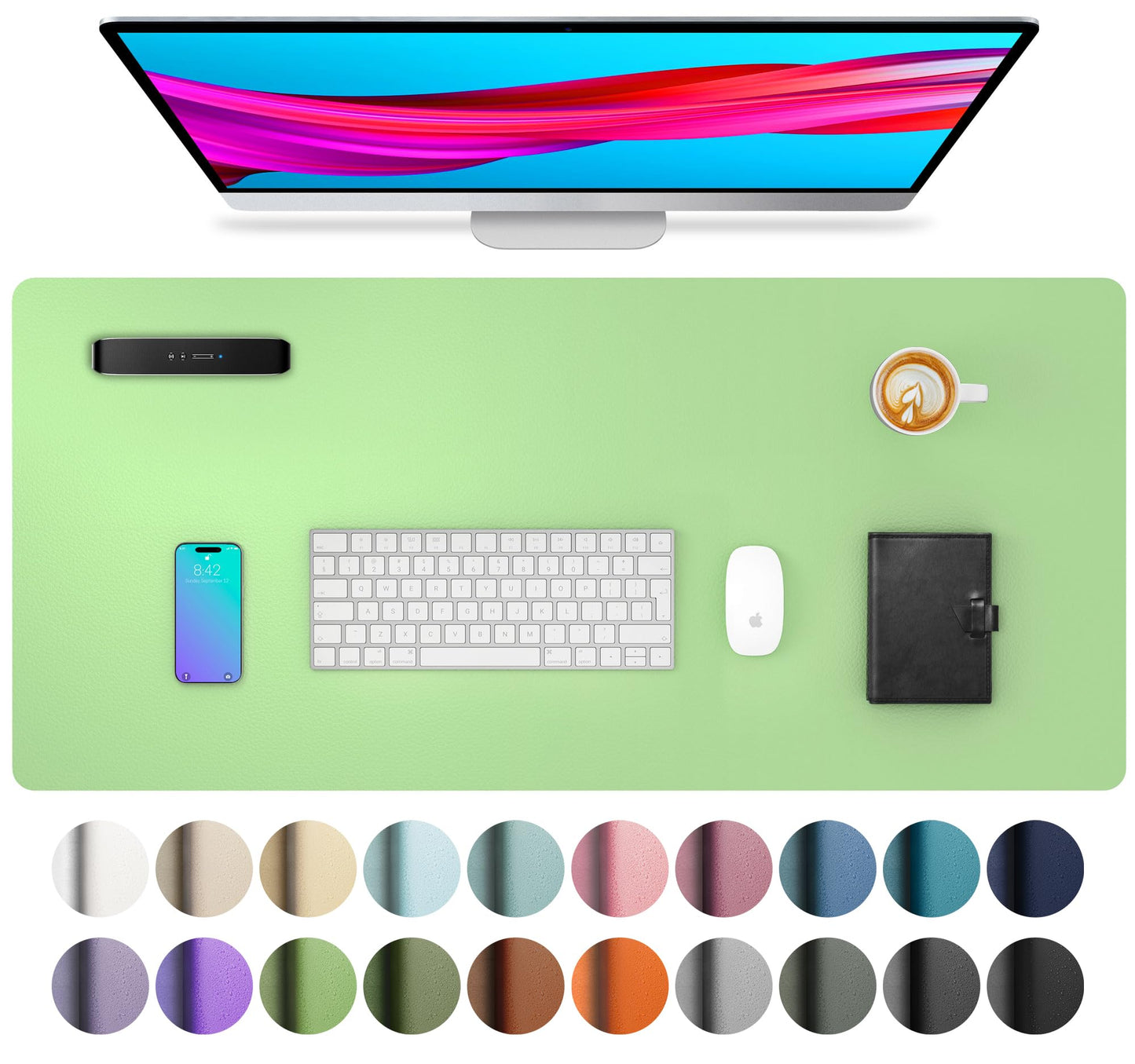 Aothia Non-Slip Waterproof PU Leather Desk Pad Protector for Mouse, Writing Desk, Office, Home, Laptop Blotter, 23.6" x 13.7", Black
