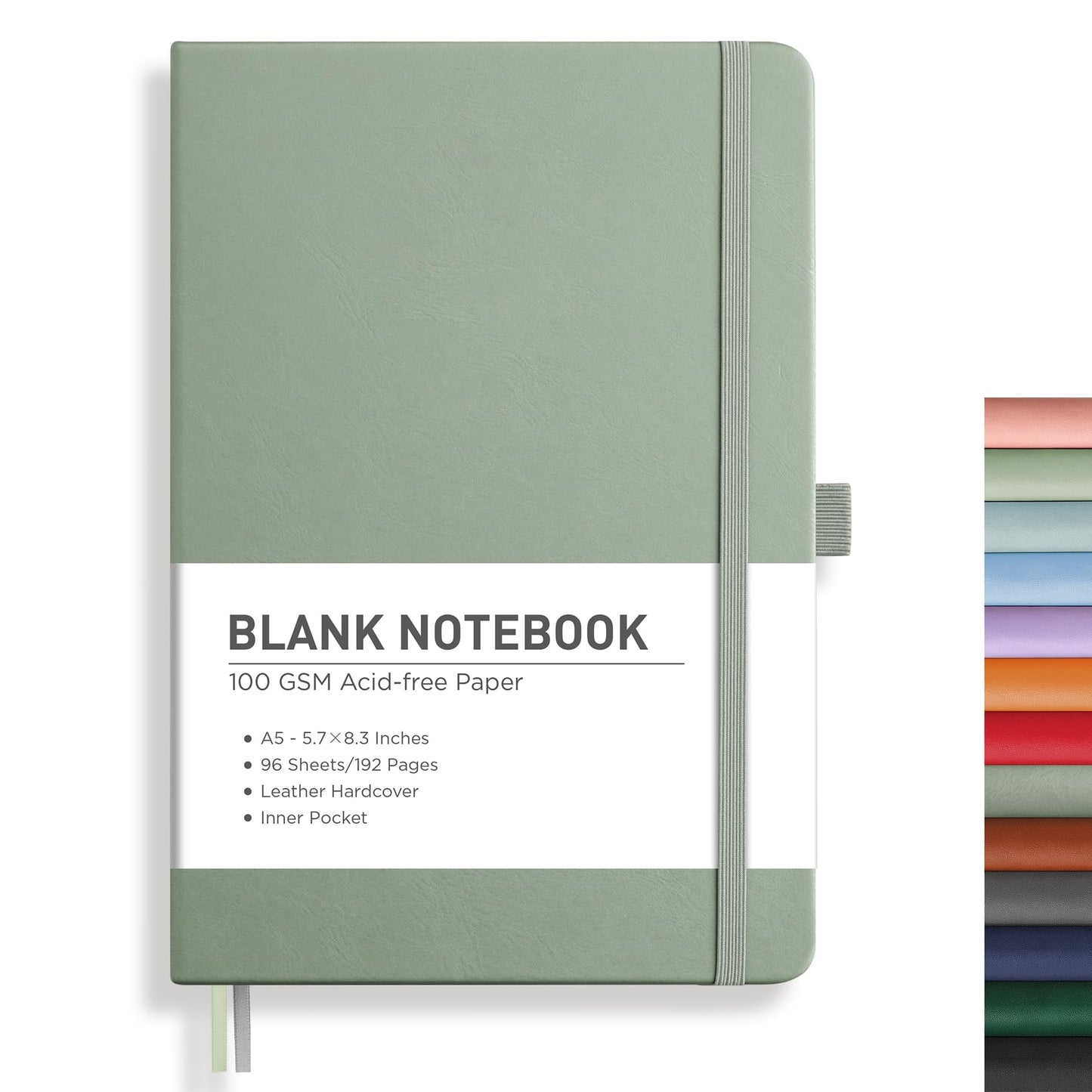 RETTACY Graph Grid Paper Notebook, 192 Pages, A5 Size (5.7'' x 8.3'') | 5 Squares per Inch, Leather Hardcover, 100 GSM Thick Paper, for School, Students, Math, Engineering (Light Green)