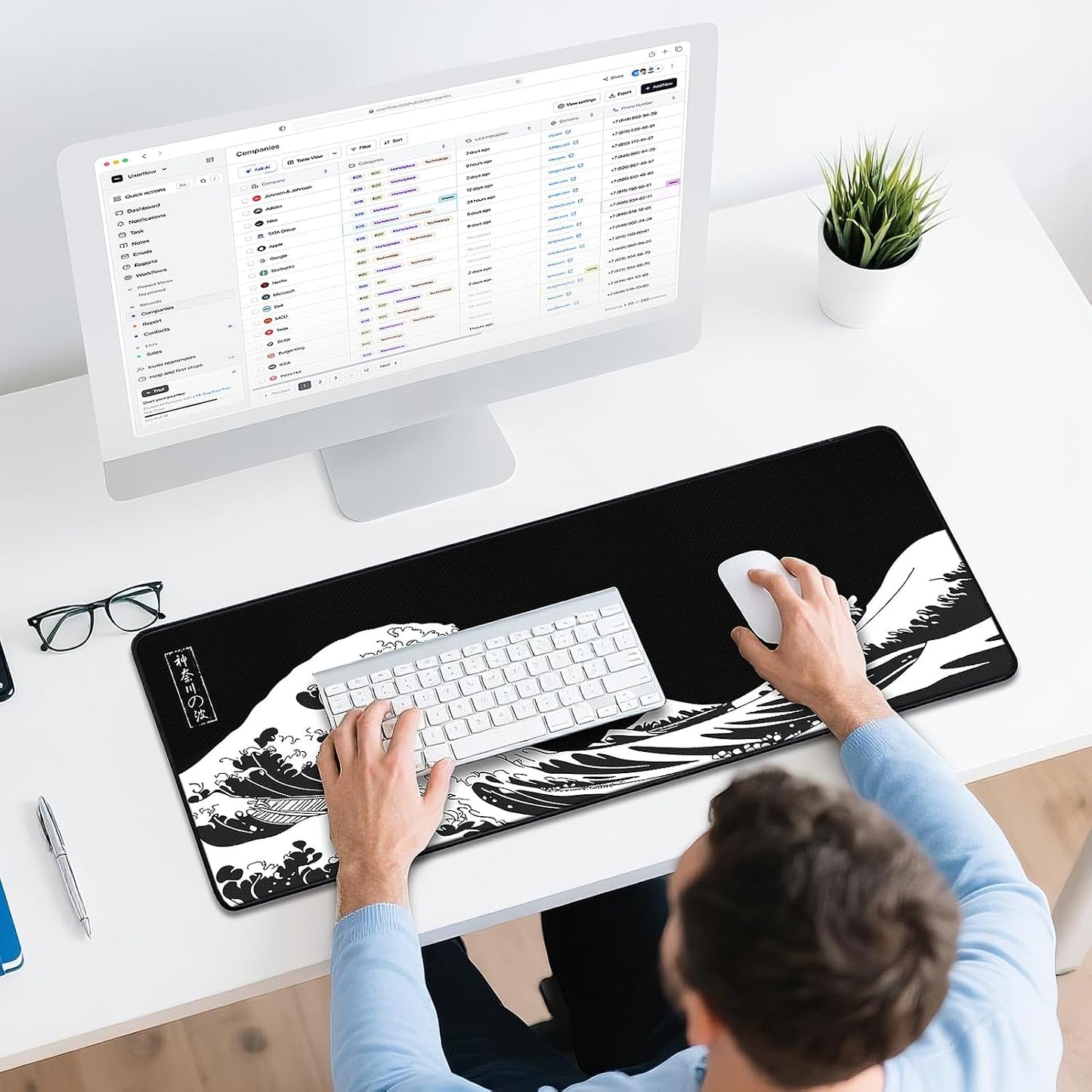 Mouse Pad Gaming - Desk Mat for Keyboard and Mouse - Kanagawa Large Mouse Pad for Desk, Japanese Sea Wave Mousepad (31.5 x 11.8inch) with Non-Slip Base, Desks Pad Mat for Game, Office and Home