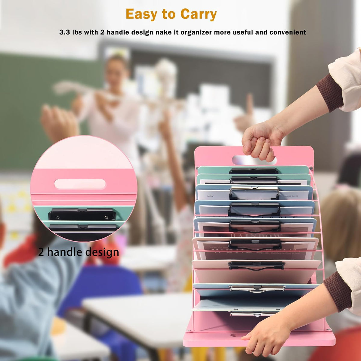 Clipboard Holder - 12 Layer Clipboard Storage Rack, Wooden Clipboards Organizer with Sturdy Metal Shelf for Classroom Office Desk Accessories Essentials Supplies Workshop Teacher Must Haves