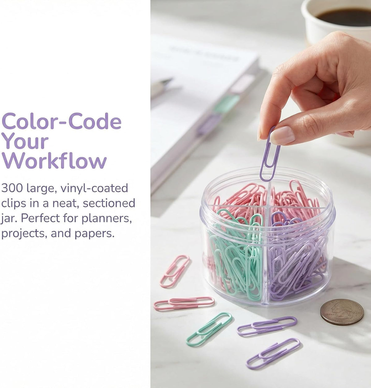 Pastel Jumbo Paper Clips, 2 Inch (50 mm) | 300pcs, Soft Color Clips, For Paperwork, Home, School and Office Use