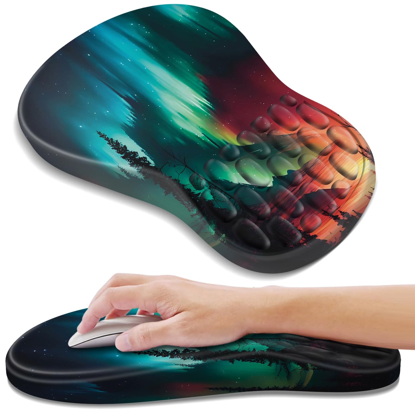YIWEI Ergonomic Mouse Pad with Wrist Rest for Carpal Tunnel Pain Relief | Memory Foam Wrist Support,Non-Slip Rubber Base, Keyboard Computer Mousepad,Lycra Cloth Surface,Gaming Home Office,Black