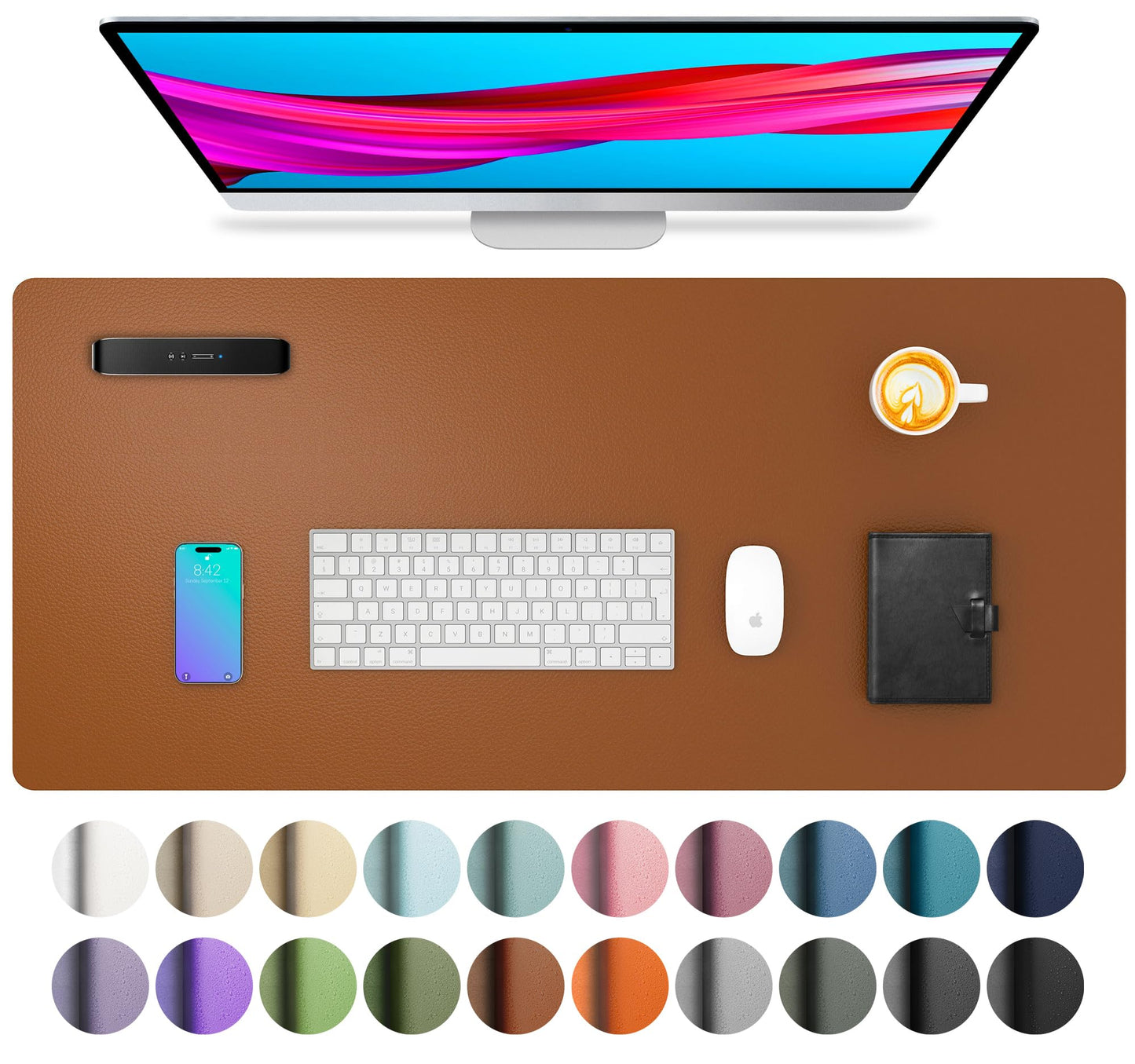 Aothia Non-Slip Waterproof PU Leather Desk Pad Protector for Mouse, Writing Desk, Office, Home, Laptop Blotter, 23.6" x 13.7", Black