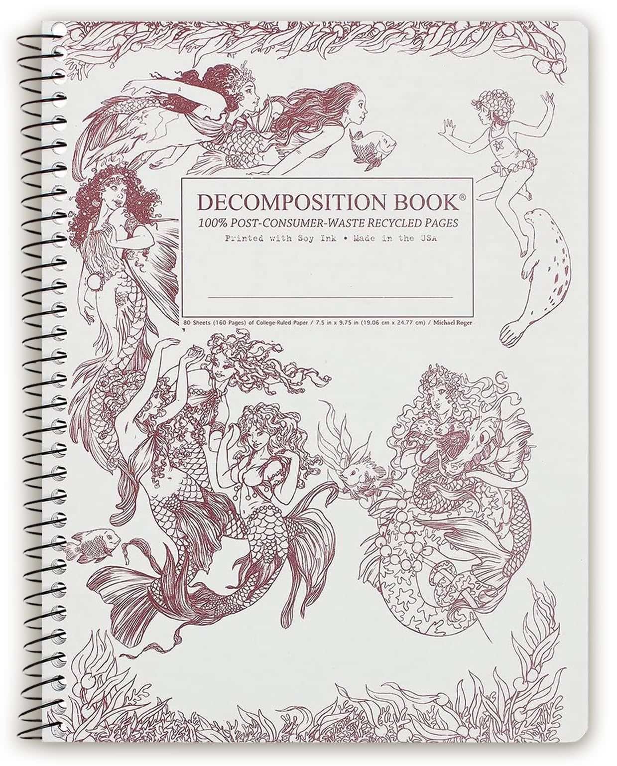 Decomposition Jellyfish College Ruled Spiral Notebook - 9.75 x 7.5 Journal with 160 Lined Pages - 100% Recycled Paper - Cute Notebooks for School Supplies, Home & Office - Made in USA