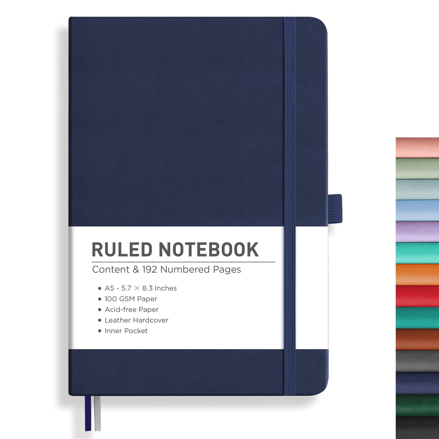 RETTACY Graph Grid Paper Notebook, 192 Pages, A5 Size (5.7'' x 8.3'') | 5 Squares per Inch, Leather Hardcover, 100 GSM Thick Paper, for School, Students, Math, Engineering (Light Green)