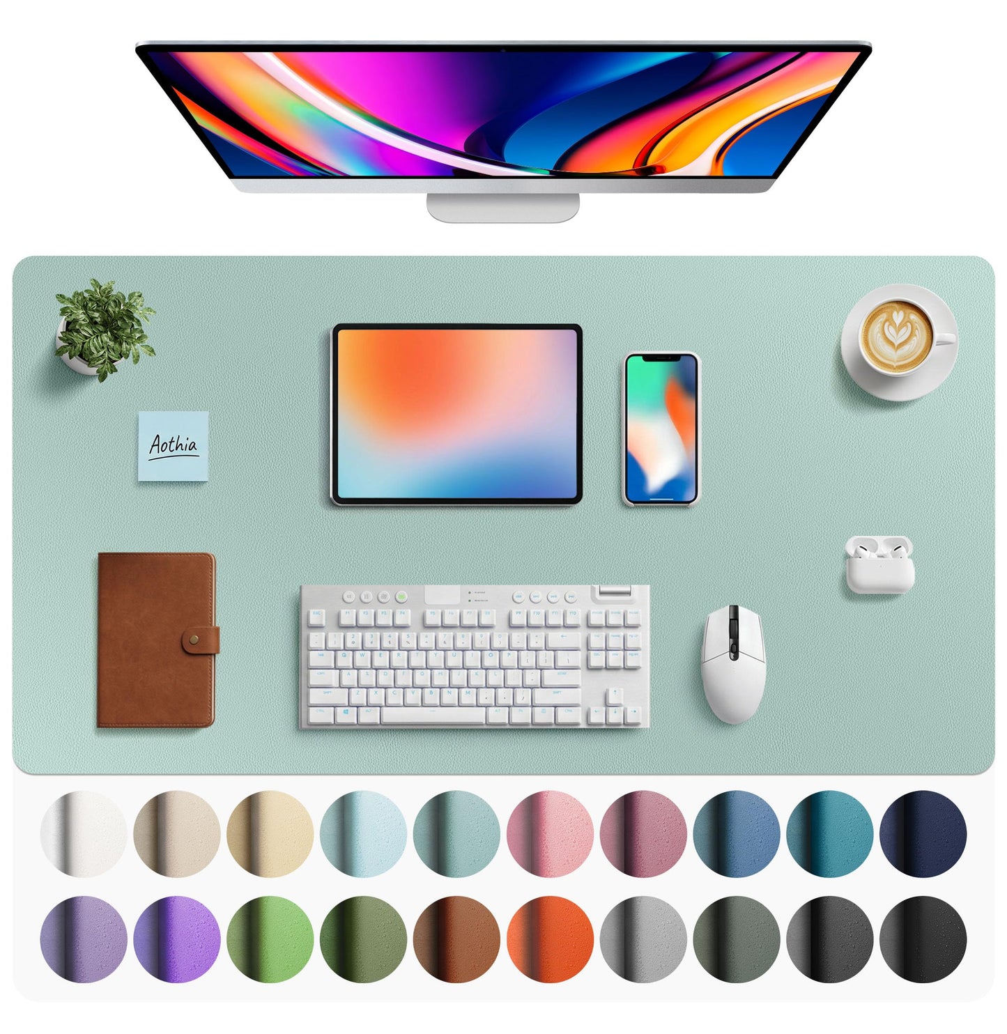 Aothia Non-Slip Waterproof PU Leather Desk Pad Protector for Mouse, Writing Desk, Office, Home, Laptop Blotter, 23.6" x 13.7", Black
