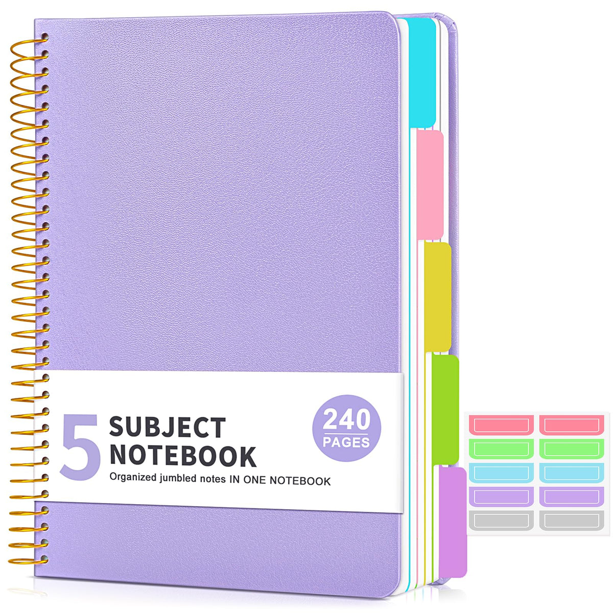 5 Subject Notebook College Ruled 240 Pages, A5(5.8"x8.3") Hardcover Spiral Notebook with Removable Pocket Dividers Tabs, Lined Spiral Journal Notebook for Women, Notebooks for Work School Note taking Pink