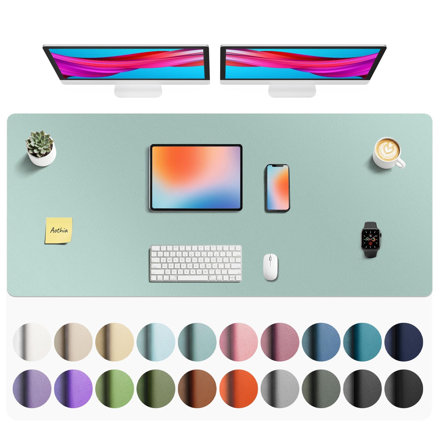 Aothia Non-Slip Waterproof PU Leather Desk Pad Protector for Mouse, Writing Desk, Office, Home, Laptop Blotter, 23.6" x 13.7", Black