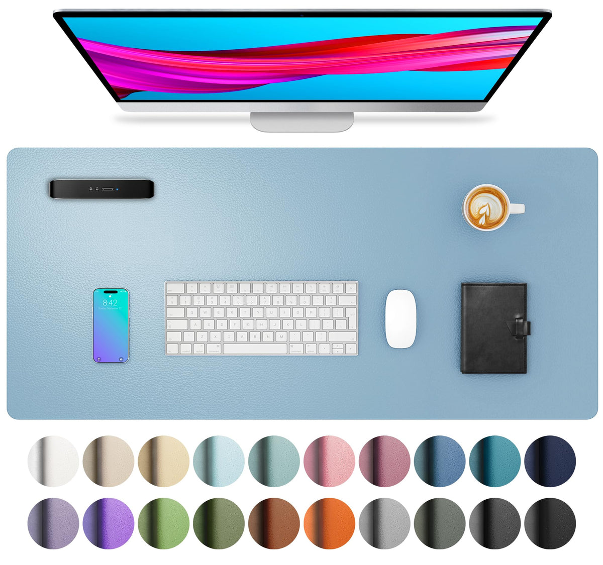 Aothia Non-Slip Waterproof PU Leather Desk Pad Protector for Mouse, Writing Desk, Office, Home, Laptop Blotter, 23.6" x 13.7", Black