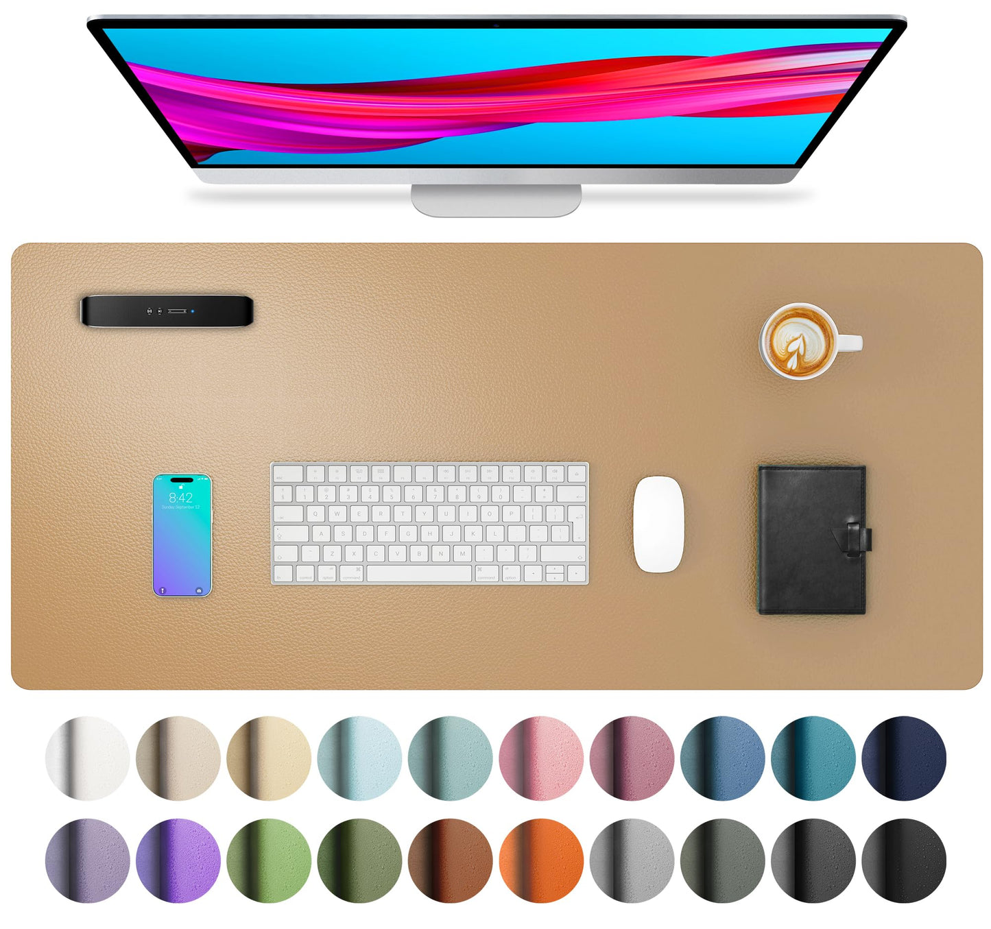 Aothia Non-Slip Waterproof PU Leather Desk Pad Protector for Mouse, Writing Desk, Office, Home, Laptop Blotter, 23.6" x 13.7", Black