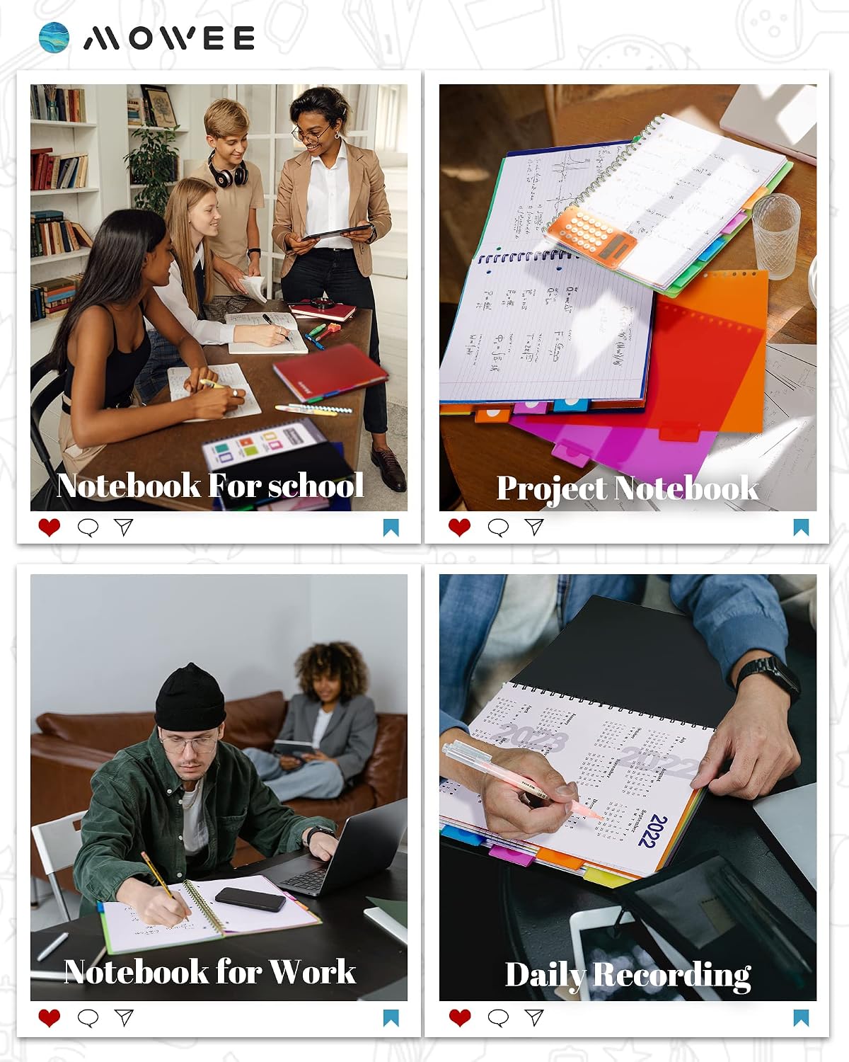Spiral Notebook - 5 Subject Notebook, College Ruled Notebook With Dividers Pocket, Tabs Label, 11" Ruler, 200 Pages, for Writing Journal, Home & Office, School Supplies, 8.5''x11''Black | 200 Pages, 11" Ruler, 8.5"x11" Black, Pocket Dividers with Tab Labe