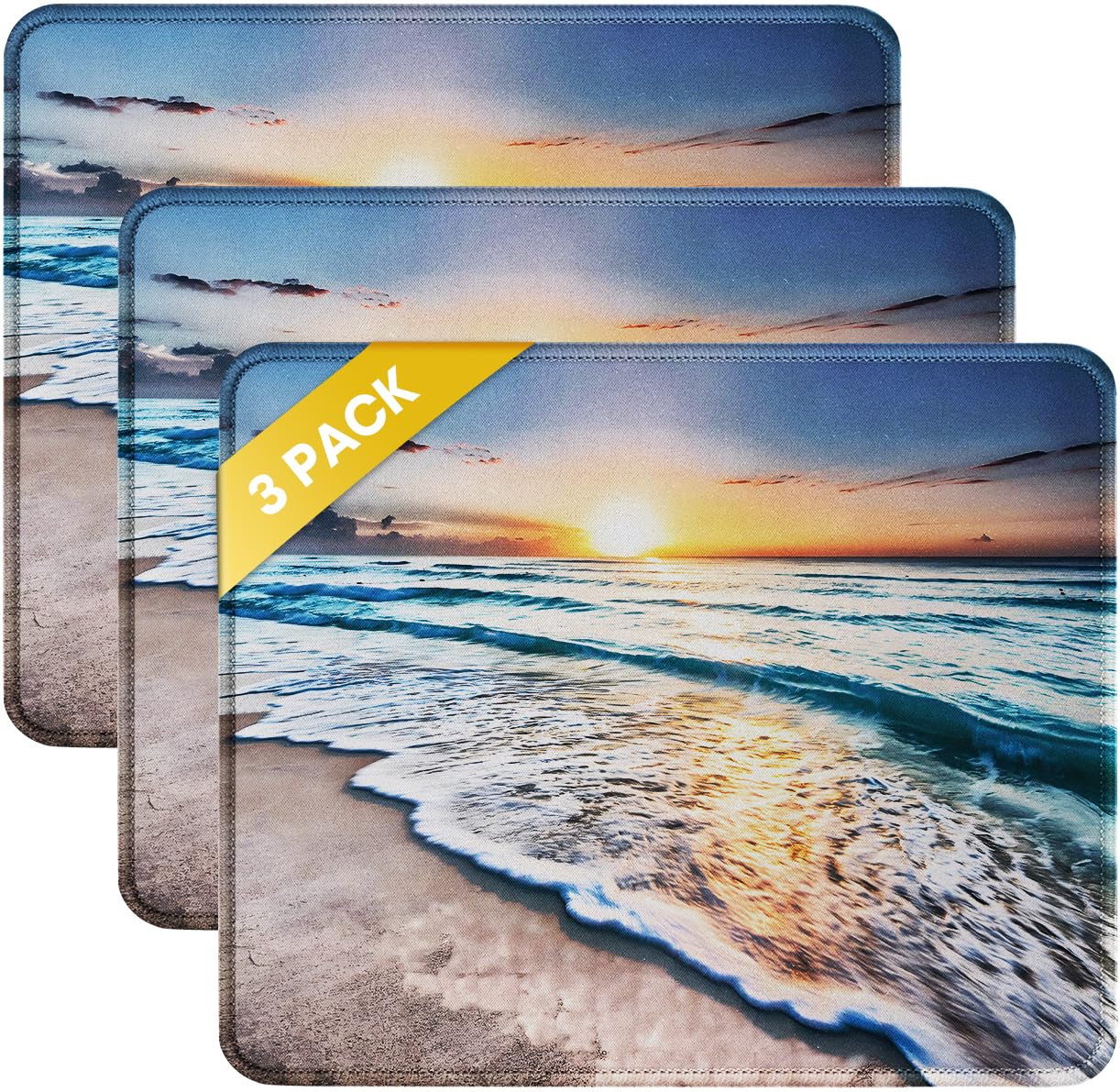 JIKIOU 3 Pack Mouse Pad with Stitched Edge, Perfect Size 10.2x8.3in Black | Anti-Fray, Comfortable Smooth Lycra Surface, Non-Slip Rubber Base, Machine Washable Fade-resistant, Compatible with All Mice