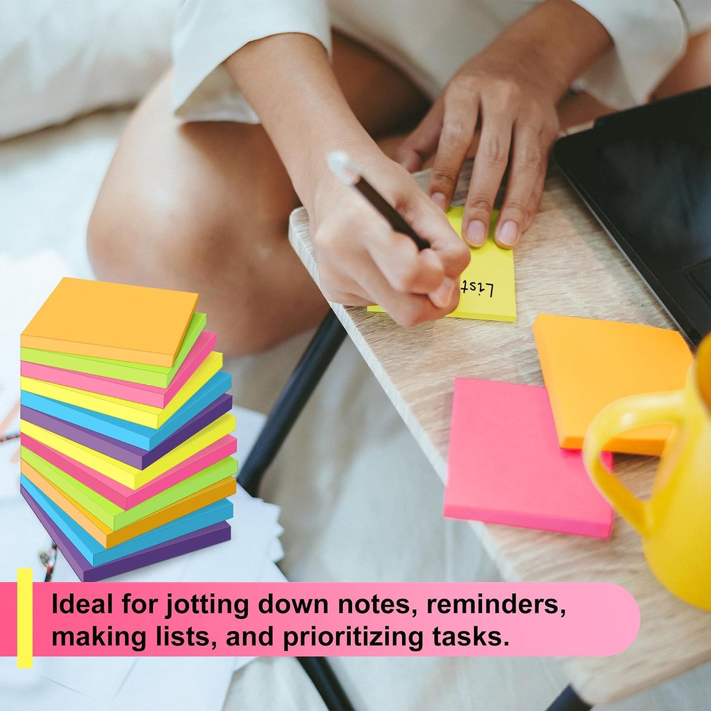 OHOME Sticky Notes - 12 Pads, 3”x3” - Colorful Self-Stick Post Notes Bulk - Office Desk Accessories | Teacher Classroom Must Haves,Aesthetic School Supplies for Home,Back to School Essential