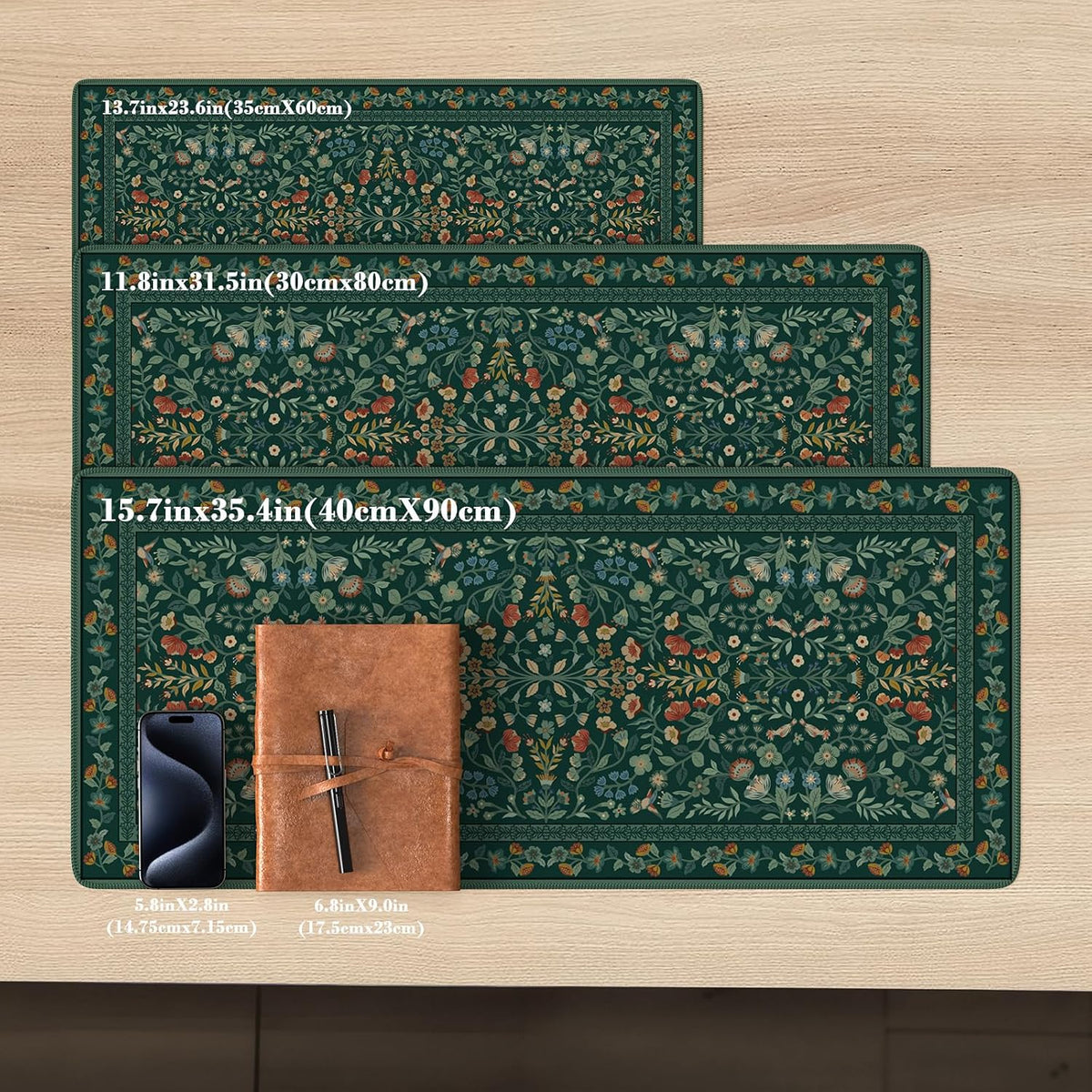 iCasso Desk Mat,Mouse Pad for Office Decor,35.4x15.7in,Deep Green | Back to School Desk Pad Mat, Anti-Slip Big Mousepad with Stitched Edges for Computer Desktop,Smooth Water-Resistant