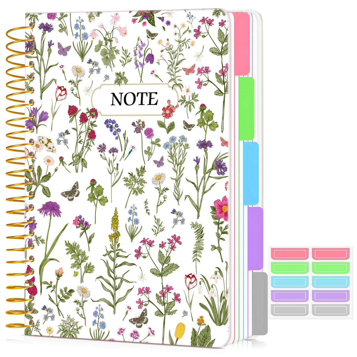 5 Subject Notebook College Ruled 240 Pages, A5(5.8"x8.3") Hardcover Spiral Notebook with Removable Pocket Dividers Tabs, Lined Spiral Journal Notebook for Women, Notebooks for Work School Note taking Pink