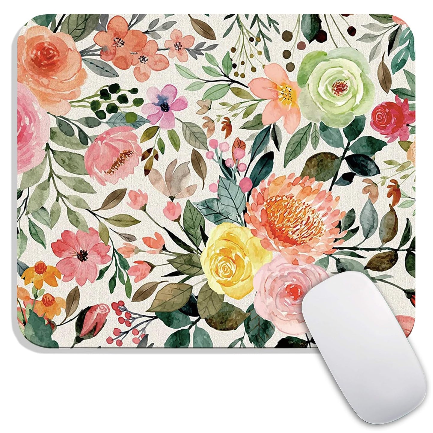 Square Mouse Pad Beautiful Flowers Plants, Personalized Premium-Textured Custom Mouse Mat Design, Washable Mousepad Cloth, Non-Slip Rubber Base Computer Mouse Pads for Wireless Mouse