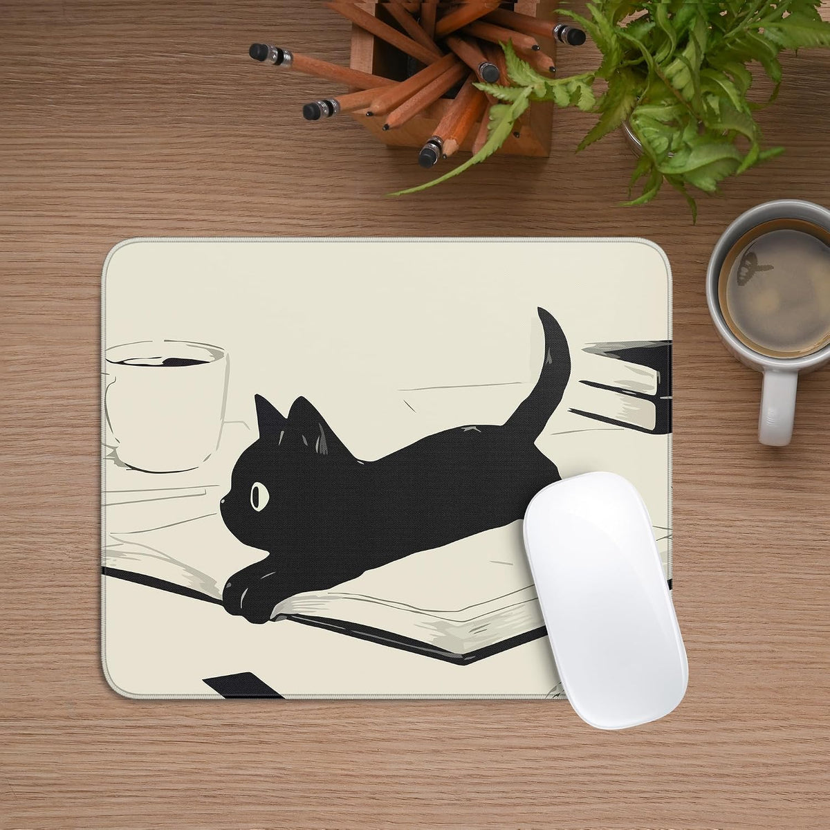 Cute Black Cat Mouse Pad,Kawaii Anime Cat Mouse Pads for Wireless Mouse Desk Accessories,10"X8" Travel Mousepad with Non-Slip Rubber Base, Stitched Edge Mouse Pads for Desk,Computers,Laptop,Office