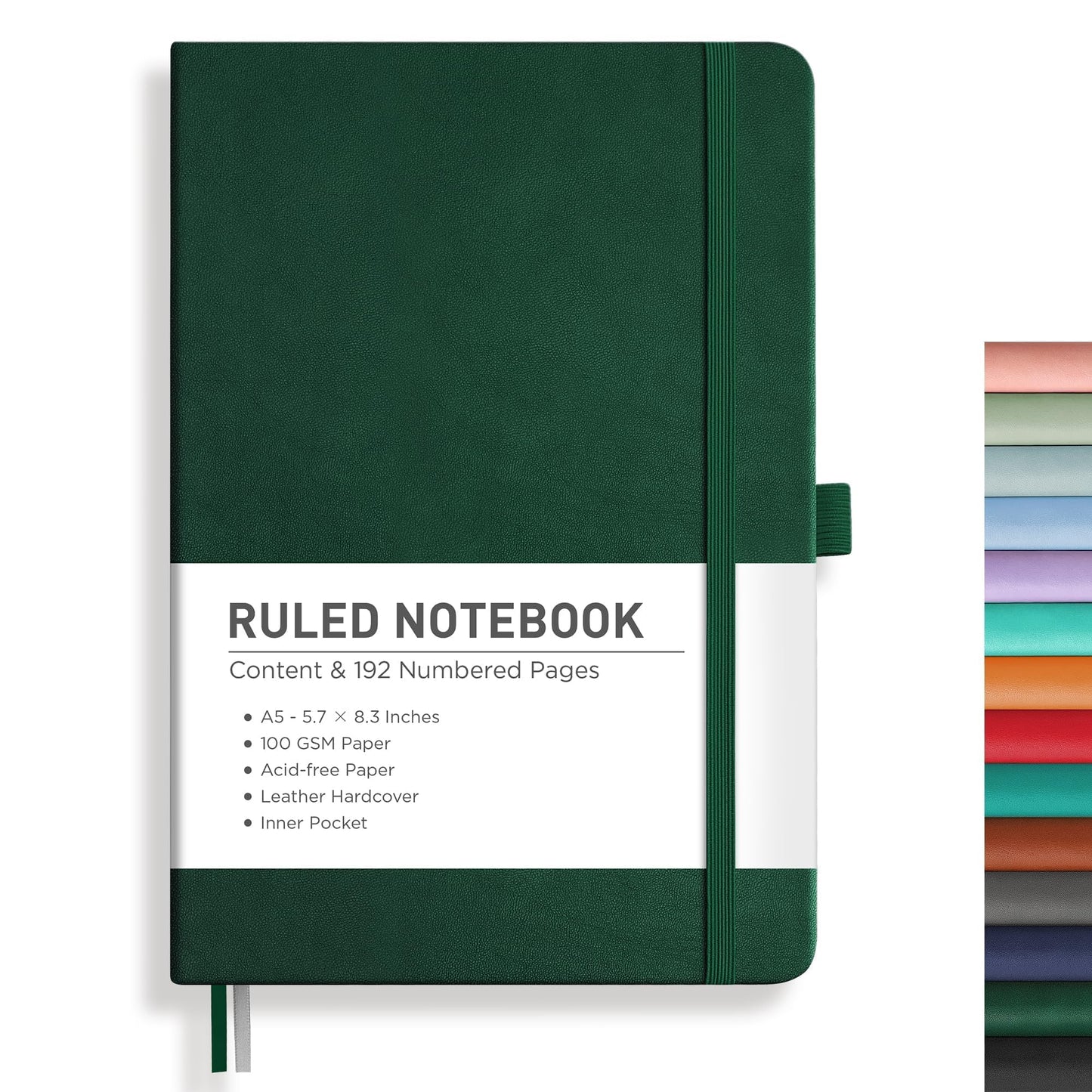 RETTACY Graph Grid Paper Notebook, 192 Pages, A5 Size (5.7'' x 8.3'') | 5 Squares per Inch, Leather Hardcover, 100 GSM Thick Paper, for School, Students, Math, Engineering (Light Green)