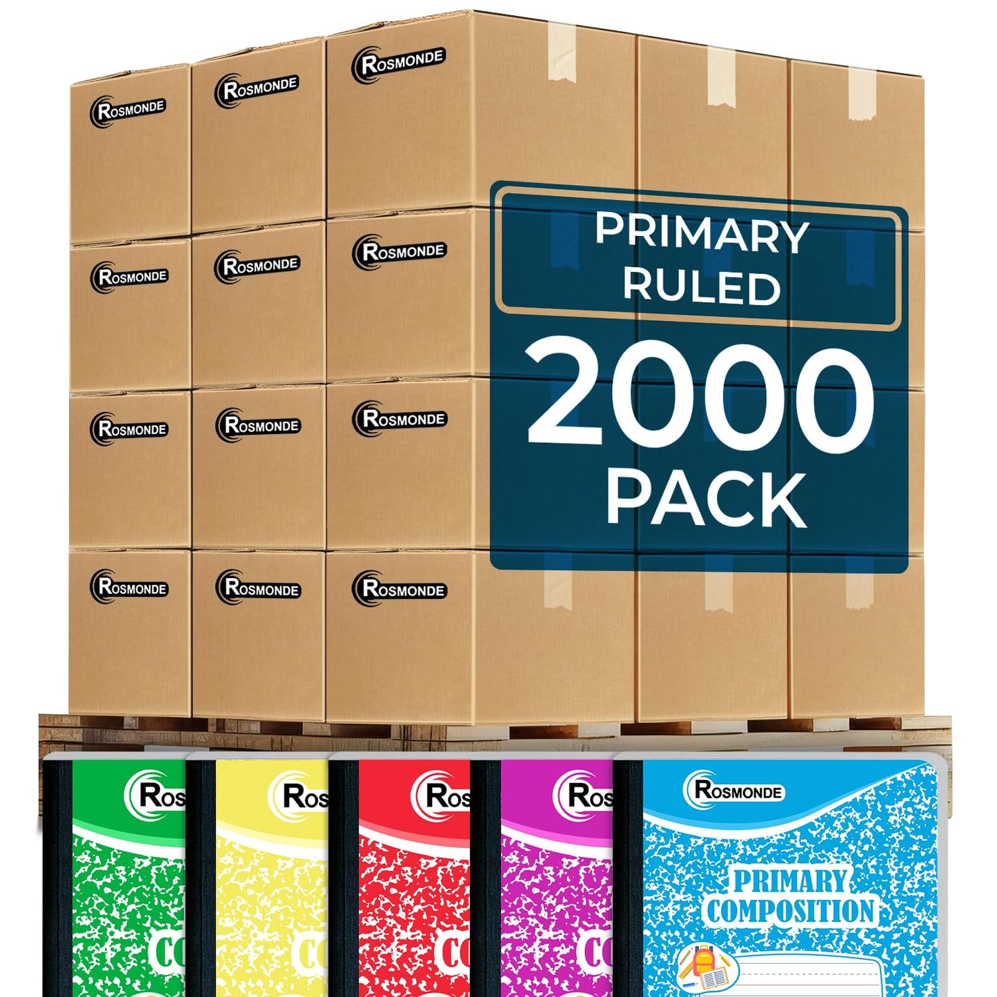 5 Pack Composition Notebooks Primary Ruled, Color Marble Notebooks | Writing Dotted Lined, Grades K-2 Writing Workbook, 200 Pages (100 Sheets), 9-3/4" x 7-1/2", Sewn Binding, Hardcover Notebooks