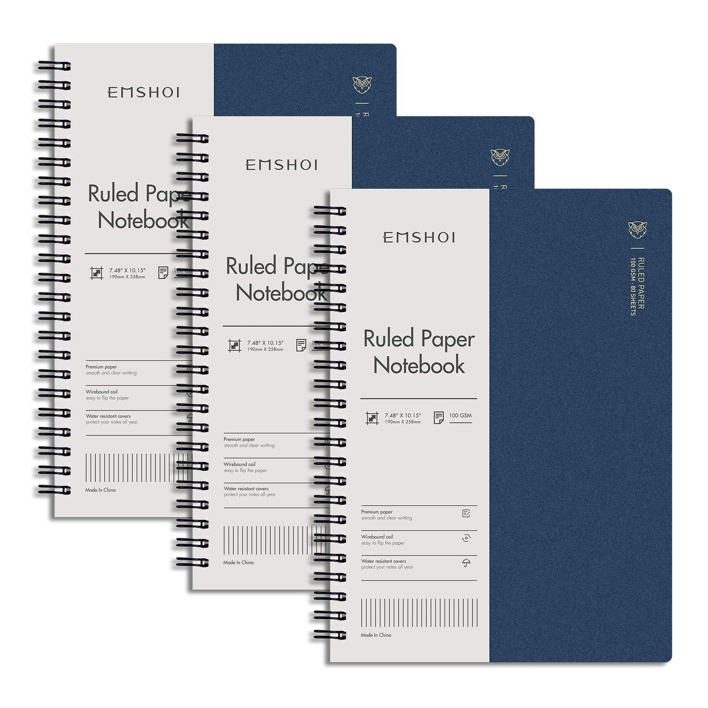 EMSHOI Lined Spiral Journal Notebook, 4 Pack, 640 Pages, A5 (5.7" x 8.2") | College Ruled, 100 GSM Thick Paper, Flexible Plastic Cover, for School, Student, Writing, Journaling, Work, Women & Men