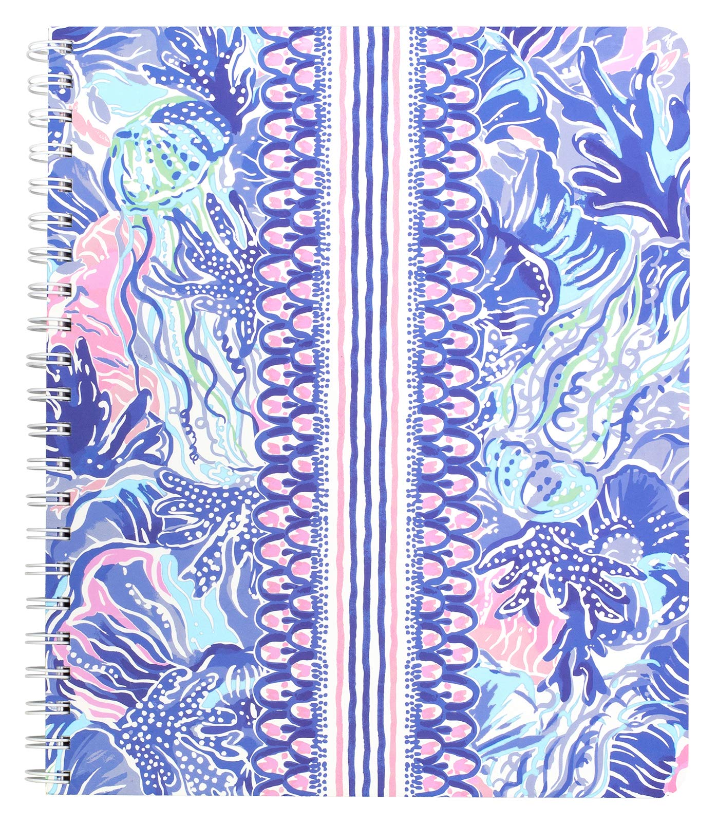 Lilly Pulitzer Large Notebook, Cabana Cocktail | 11" x 9.5" Blue Spiral Journal with Durable Hardcover, 160 College Ruled Pages, Metal Spiral, and Pocket Page