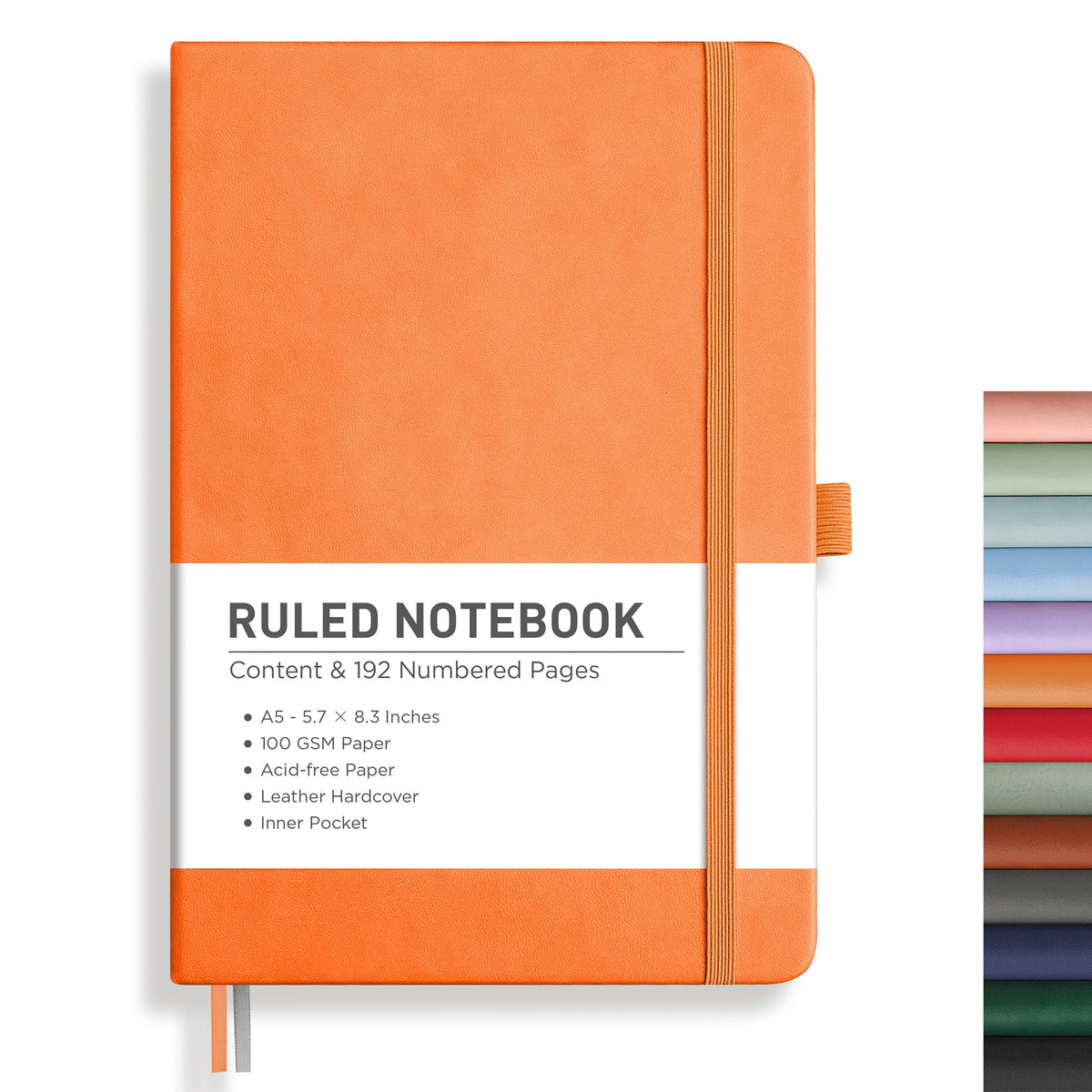 RETTACY Graph Grid Paper Notebook, 192 Pages, A5 Size (5.7'' x 8.3'') | 5 Squares per Inch, Leather Hardcover, 100 GSM Thick Paper, for School, Students, Math, Engineering (Light Green)