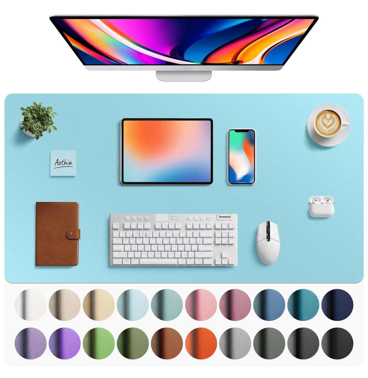 Aothia Non-Slip Waterproof PU Leather Desk Pad Protector for Mouse, Writing Desk, Office, Home, Laptop Blotter, 23.6" x 13.7", Black
