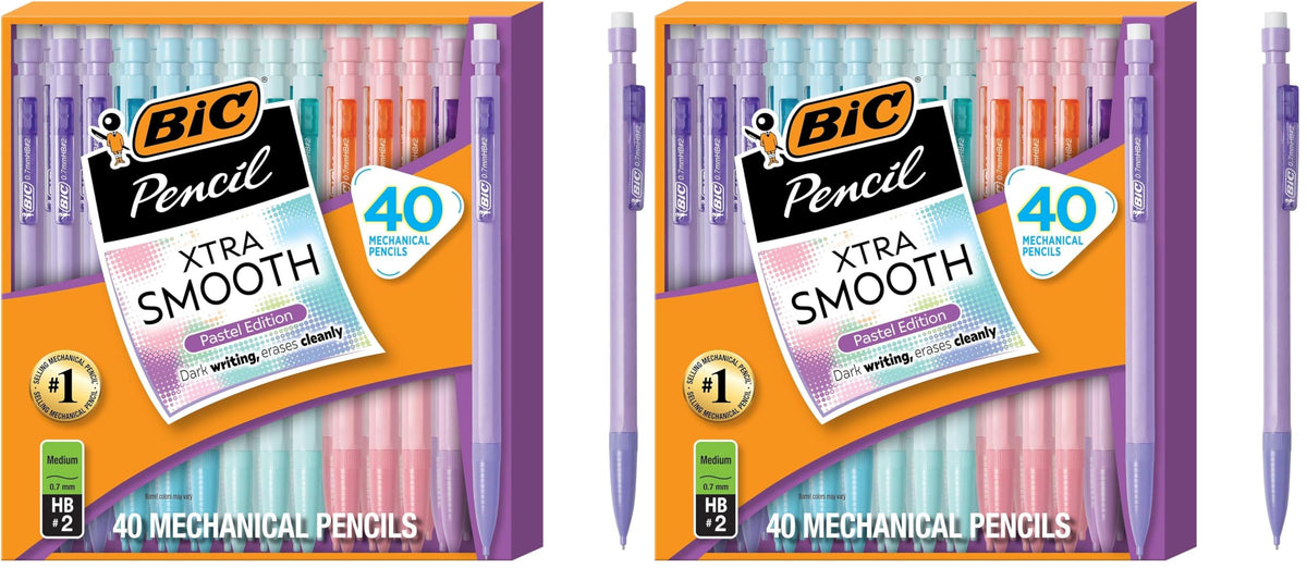 BIC Xtra-Smooth Mechanical Pencils, 0.7 mm Medium Point, 40-Count | No. 2 Lead Resists Smudging and Erases Cleanly, Smooth Reliable Writing, Pastel Barrels, Bulk Pack for Students and Teachers