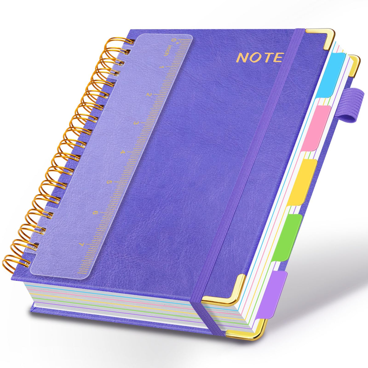 Hardcover Spiral Notebooks for Work 8''x 10'', 300 Pages 5 Subject Notebook with Dividers & Tabs, B5 Spiral Journal for Women, College Ruled Notebooks for School Note-Taking (Rose Purple)