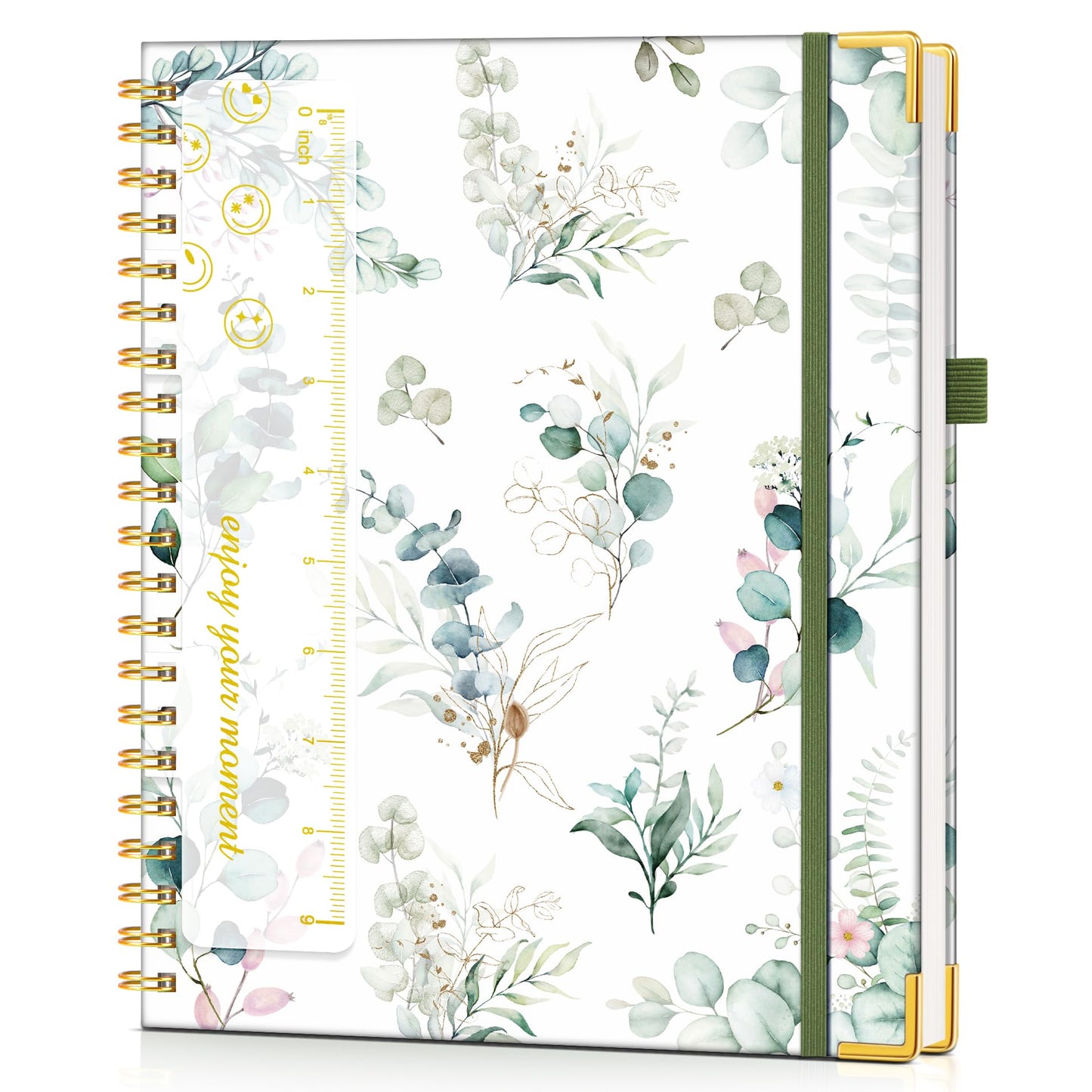 Hardcover Spiral Notebook Journal 8.5” x 11”, A4 Large Leather Notebooks for Women Men, Lined College Ruled Notebook, 50 Sheets/100 Pages, Spiral Bound Journals for Work School Note Taking, Green