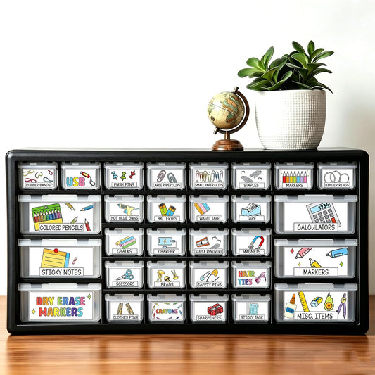 96 Pcs 12 Sheets Teacher Toolbox Labels Classroom Tool Box Storage Stickers School Classroom Supplies Labels Decor for Back to School Teacher Supplies Organization