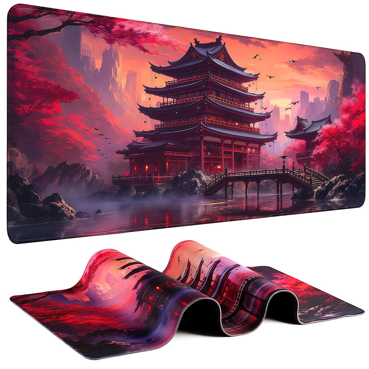 Mouse Pad Gaming - Desk Mat for Keyboard and Mouse - Kanagawa Large Mouse Pad for Desk, Japanese Sea Wave Mousepad (31.5 x 11.8inch) with Non-Slip Base, Desks Pad Mat for Game, Office and Home
