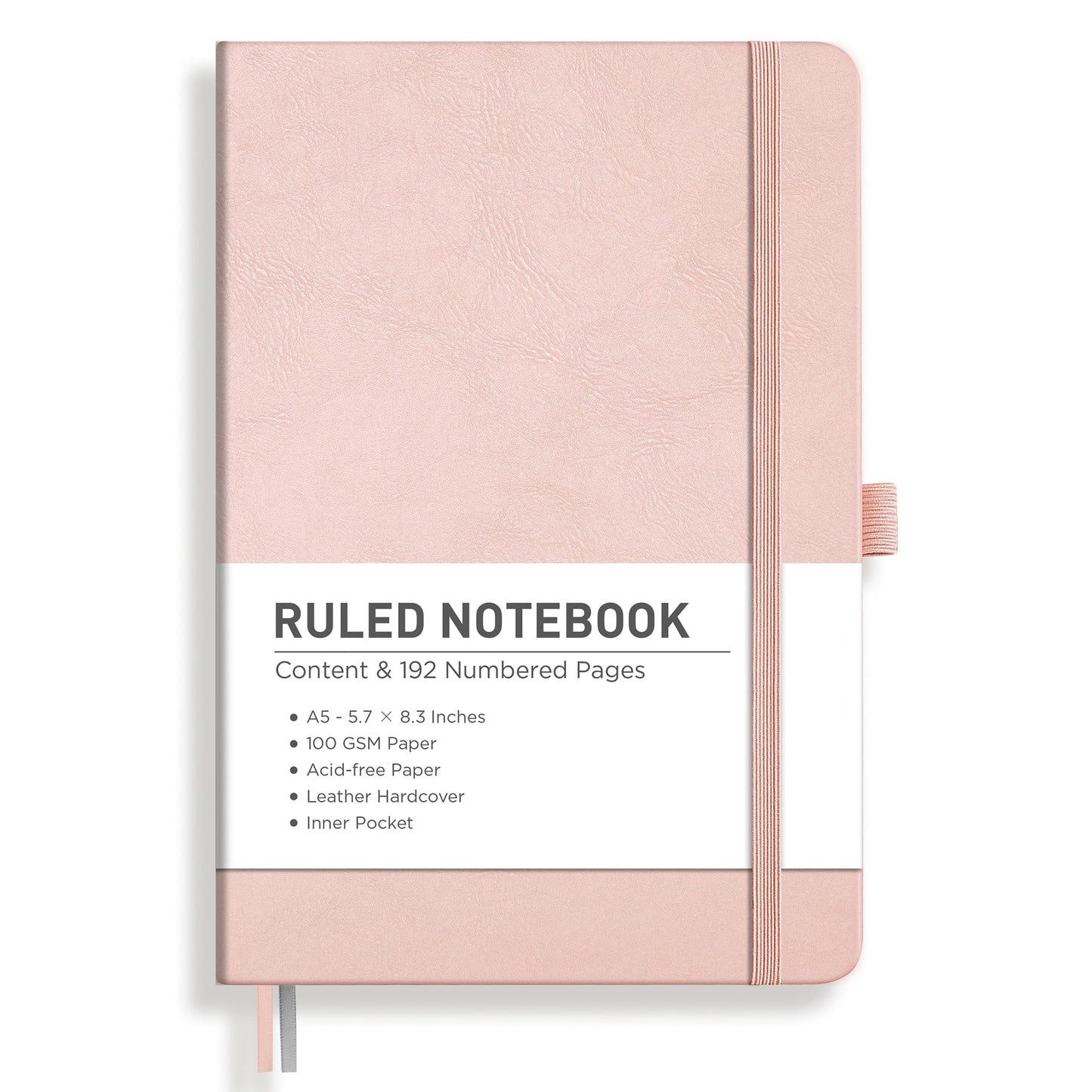RETTACY Graph Grid Paper Notebook, 192 Pages, A5 Size (5.7'' x 8.3'') | 5 Squares per Inch, Leather Hardcover, 100 GSM Thick Paper, for School, Students, Math, Engineering (Light Green)