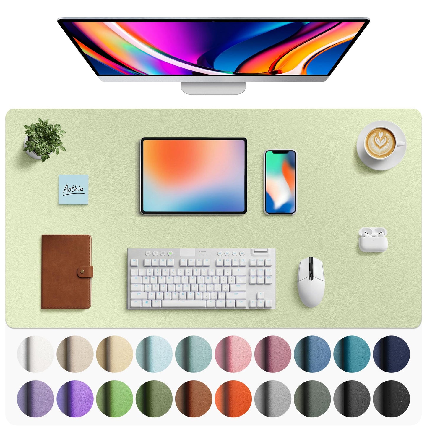 Aothia Non-Slip Waterproof PU Leather Desk Pad Protector for Mouse, Writing Desk, Office, Home, Laptop Blotter, 23.6" x 13.7", Black