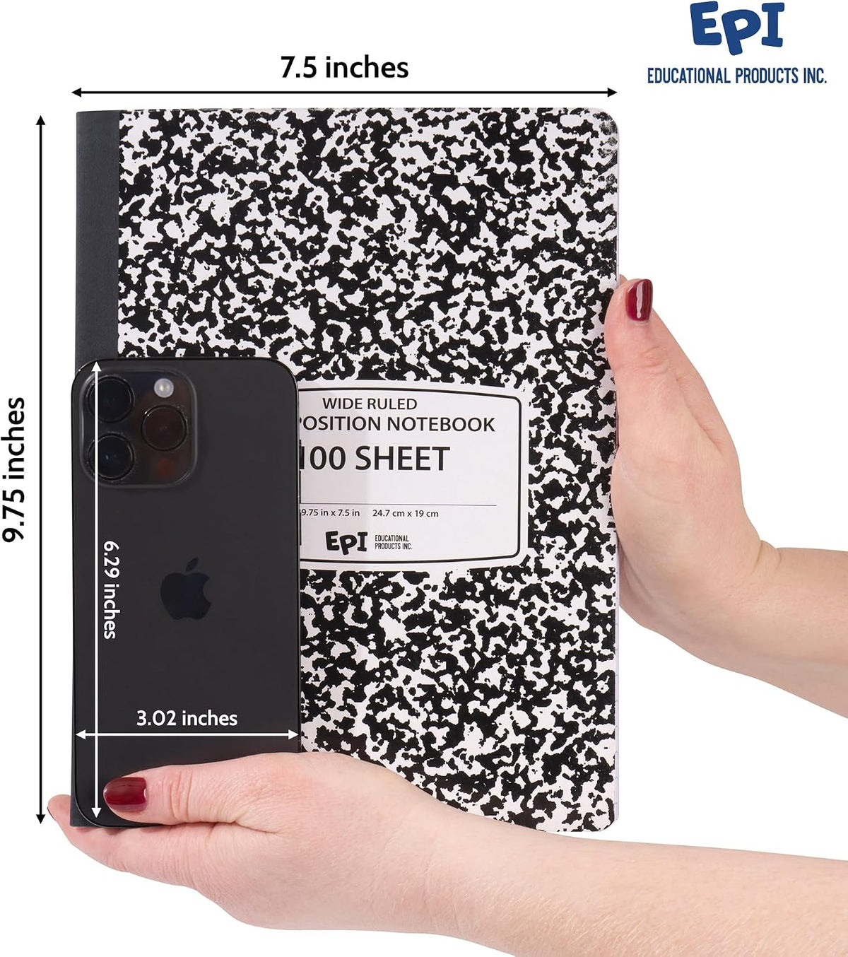 4 Pack - EPI Marble Hardcover Wide Ruled Composition Notebook | 200 Pages (100 Sheets), 9.75 x 7.5 in, Sturdy Sewn Binding | School, Office, Journaling, Notes