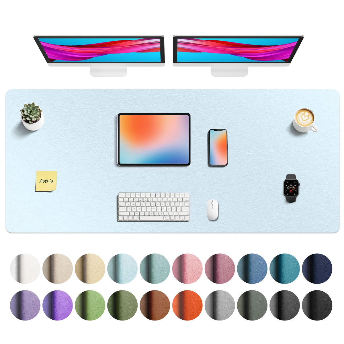 Aothia Non-Slip Waterproof PU Leather Desk Pad Protector for Mouse, Writing Desk, Office, Home, Laptop Blotter, 23.6" x 13.7", Black