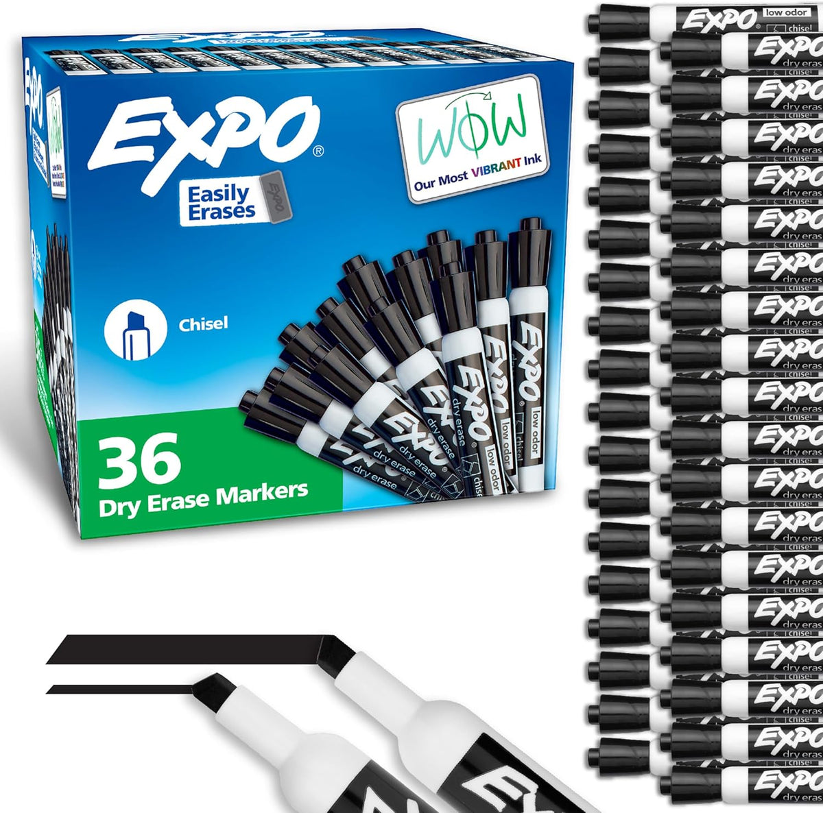 EXPO Dry Erase Markers, Low Odor Ink, Black, Chisel Tip, 36 Count - Easily Erases, Ideal for Classroom, Home, Office, Back to School, Teacher Supplies