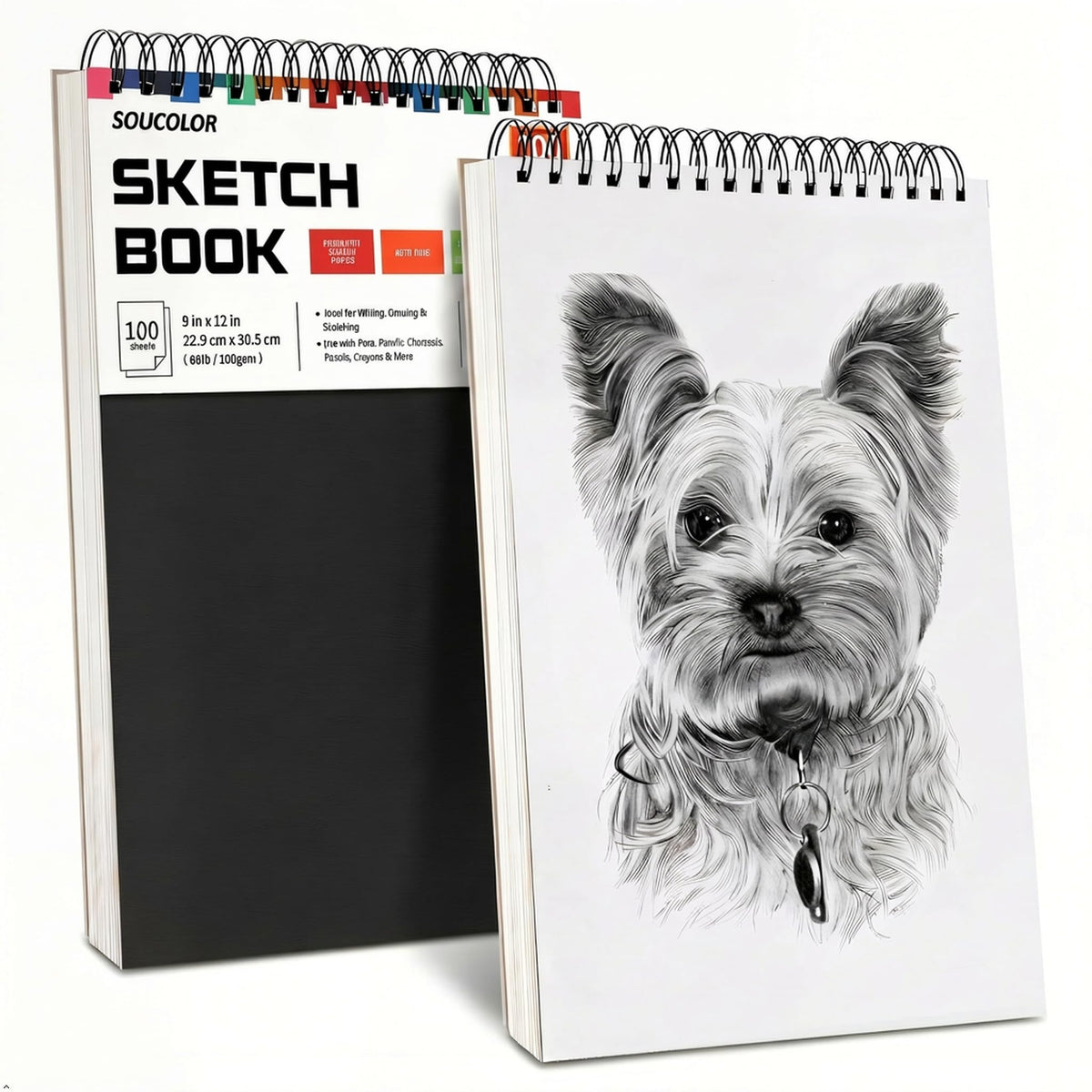 Soucolor Sketch Book 9" x 12", 100 Sheets Kids Art Sketchbook Drawing Pad | 68lb Acid-Free, Fine-Texture Paper, Top Spiral for Lay-Flat, Gift for Teens Girls Boys Beginners Adults, School Art Supplies