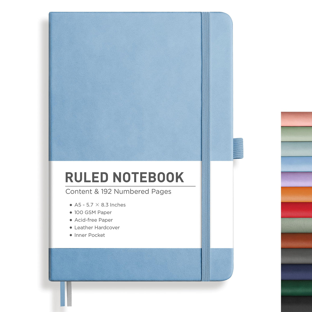RETTACY Graph Grid Paper Notebook, 192 Pages, A5 Size (5.7'' x 8.3'') | 5 Squares per Inch, Leather Hardcover, 100 GSM Thick Paper, for School, Students, Math, Engineering (Light Green)