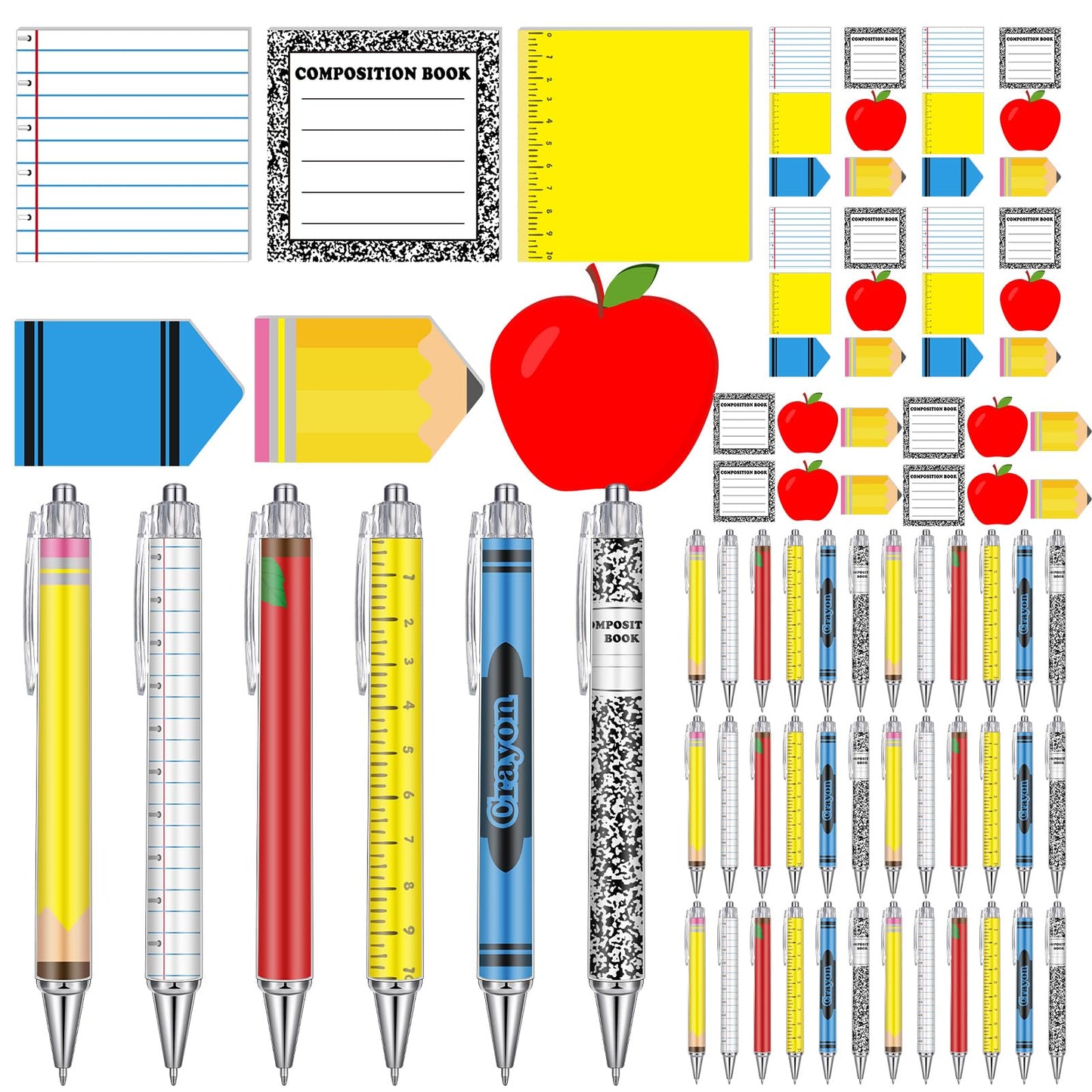 Thenshop 24 Pcs Back to School Teacher Gift Funny Pastel Teacher Sticky Notes Ballpoint Pen Notepad Self Adhesive Writing Thank Welcome to School Gifts for Employee Office Supplies