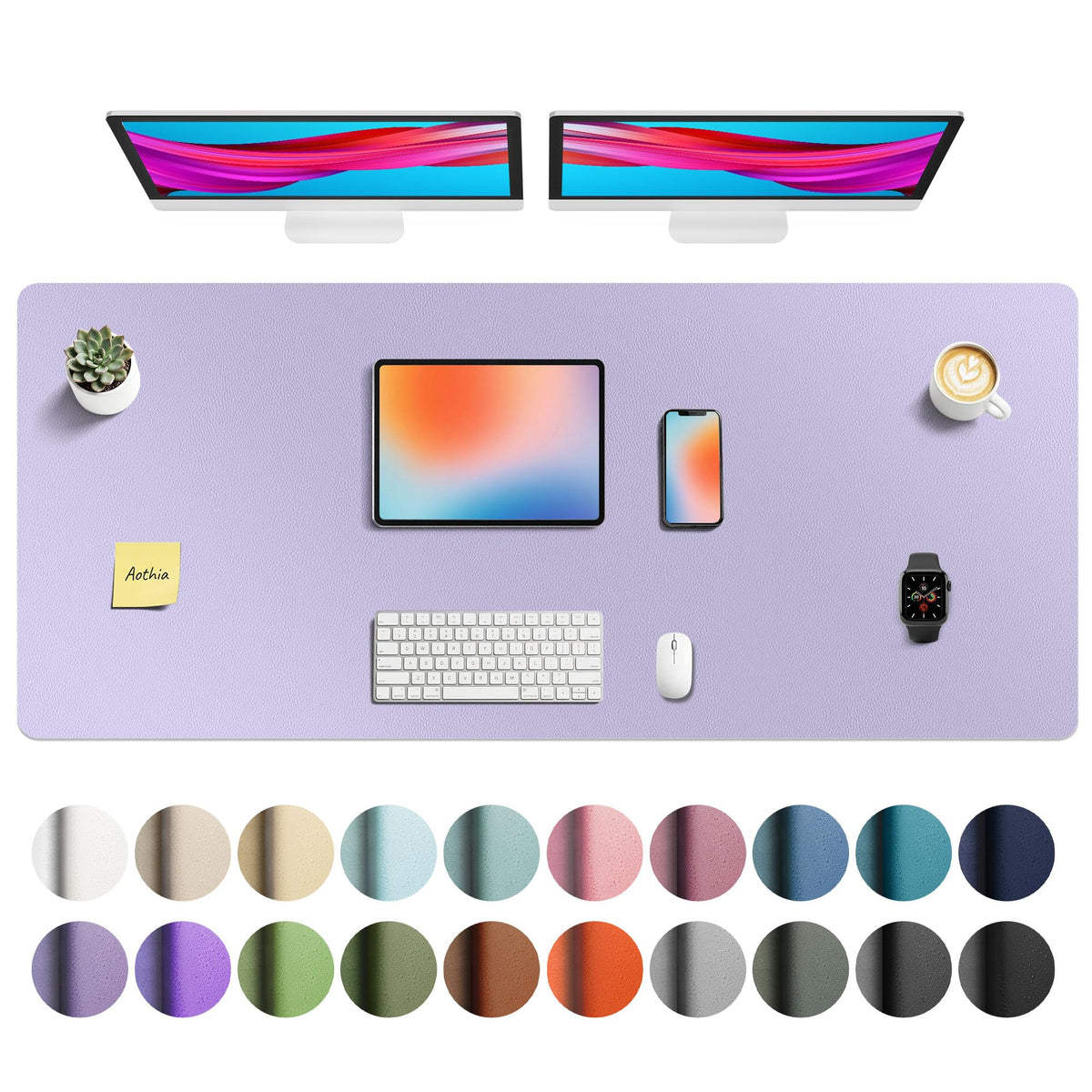 Aothia Non-Slip Waterproof PU Leather Desk Pad Protector for Mouse, Writing Desk, Office, Home, Laptop Blotter, 23.6" x 13.7", Black