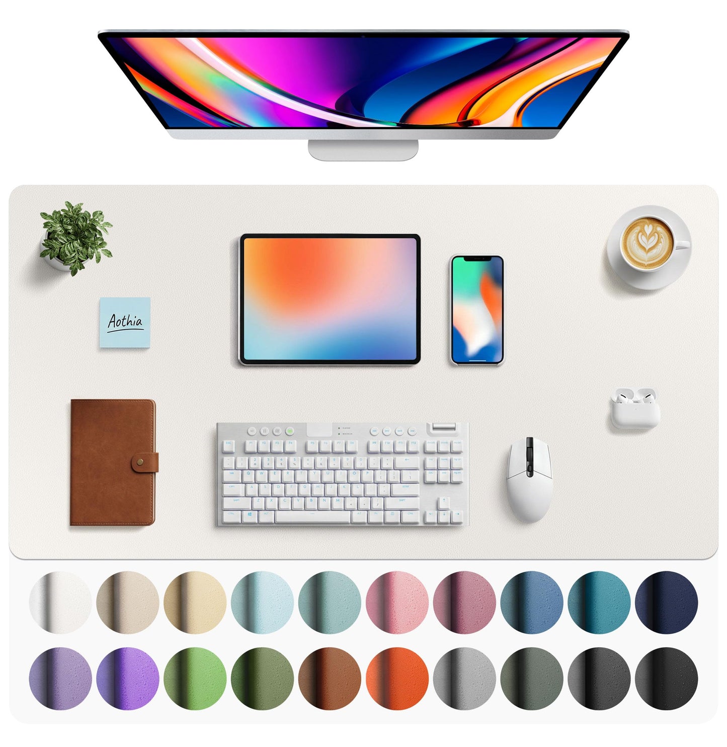 Aothia Non-Slip Waterproof PU Leather Desk Pad Protector for Mouse, Writing Desk, Office, Home, Laptop Blotter, 23.6" x 13.7", Black