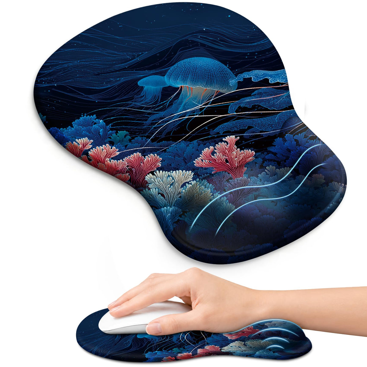 Ergonomic Mouse Pad with Wrist Rest, Gel Wrist Support, Black | 10.2 x 7.6 in Mouse Pad with Smooth Fabric Surface and Non-Slip Rubber Base for Office, Home, Study, and Gaming