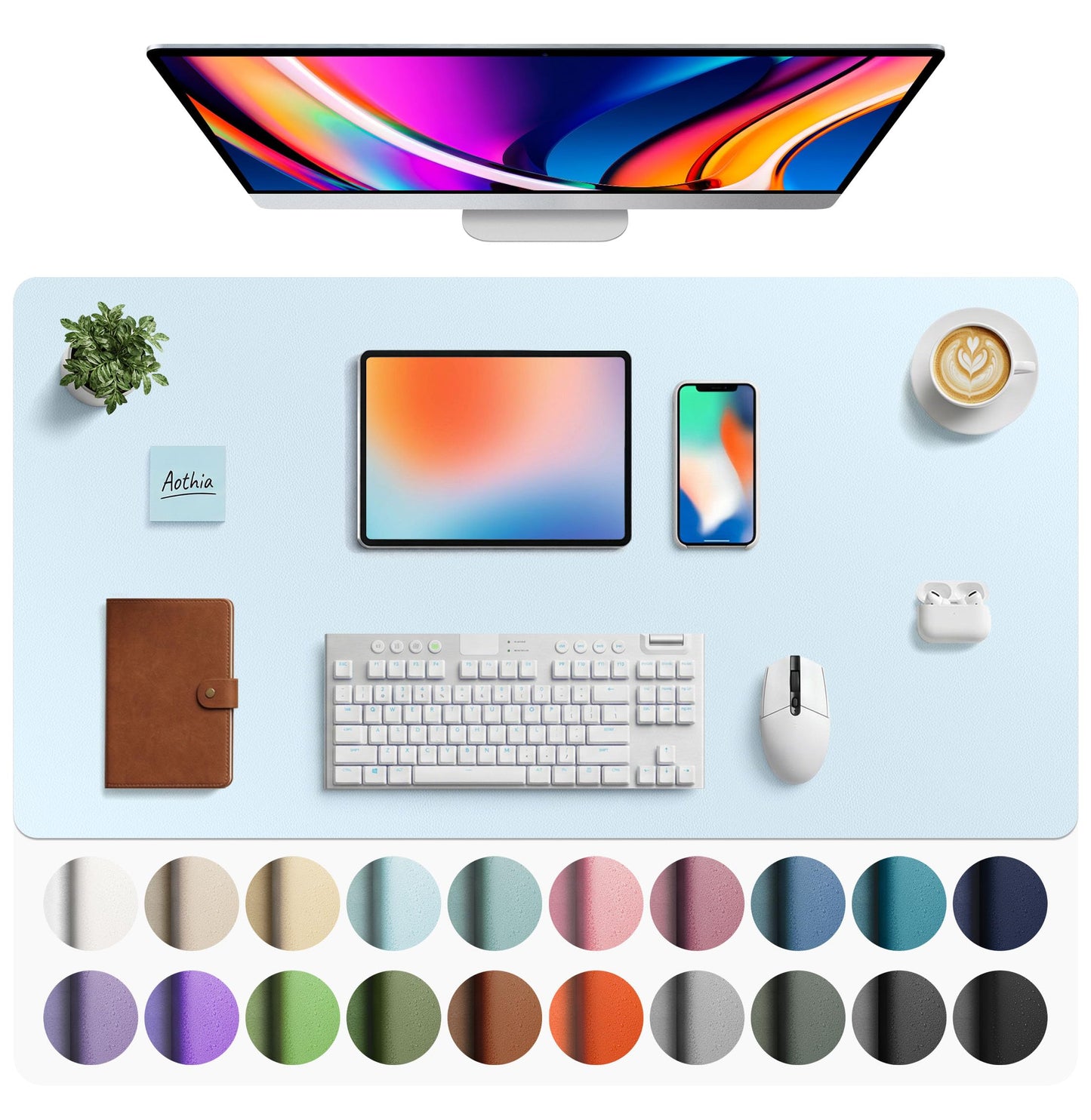 Aothia Non-Slip Waterproof PU Leather Desk Pad Protector for Mouse, Writing Desk, Office, Home, Laptop Blotter, 23.6" x 13.7", Black